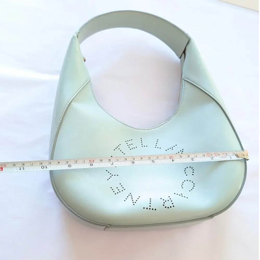 Stella McCartney Mint Green Small Perforate Vegan Leather Hobo Bag Logo Shoulder